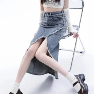 Long skirt skirt slit jeans denim pencil highwaist A-line jeans