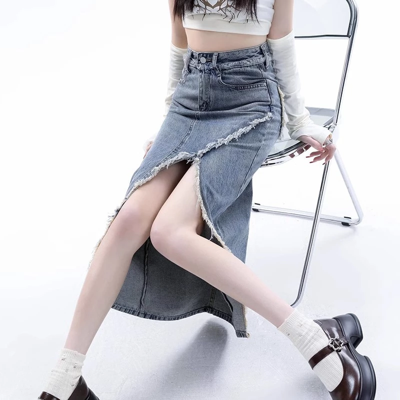 Long skirt skirt slit jeans denim pencil highwaist A-line jeans