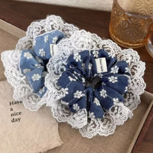 Embroidered Denim Scrunchie